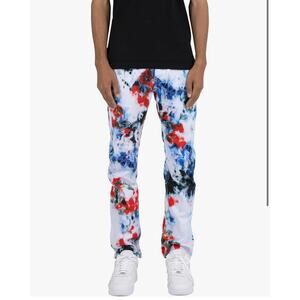 MNML Men's Relaxed Straight Denim Multi Colored Tie Dye Cotton Jeans Size 31